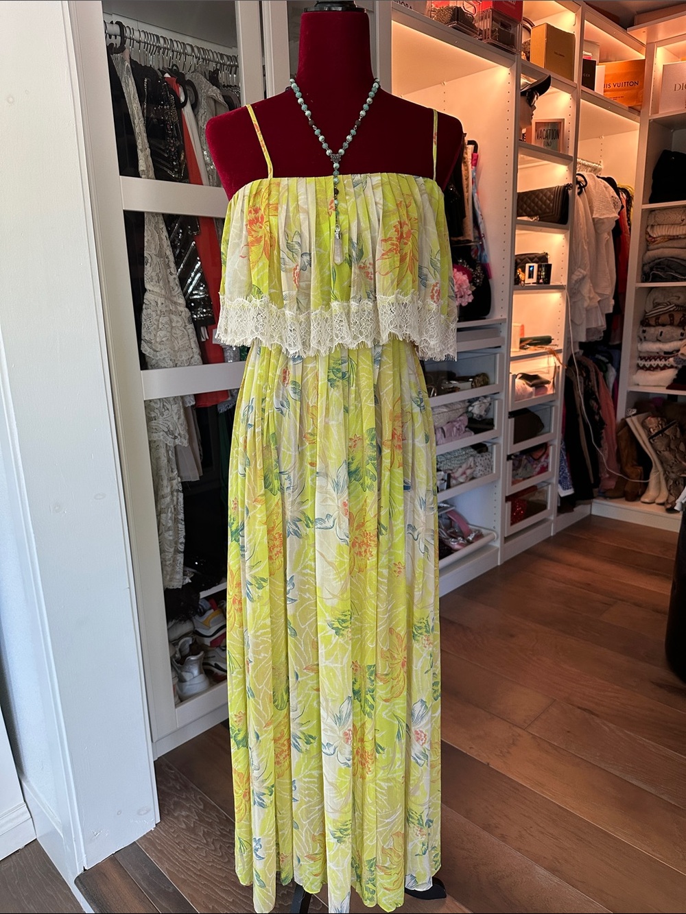Kimchi Blue Yellow Floral Lace-Trim Maxi Dress